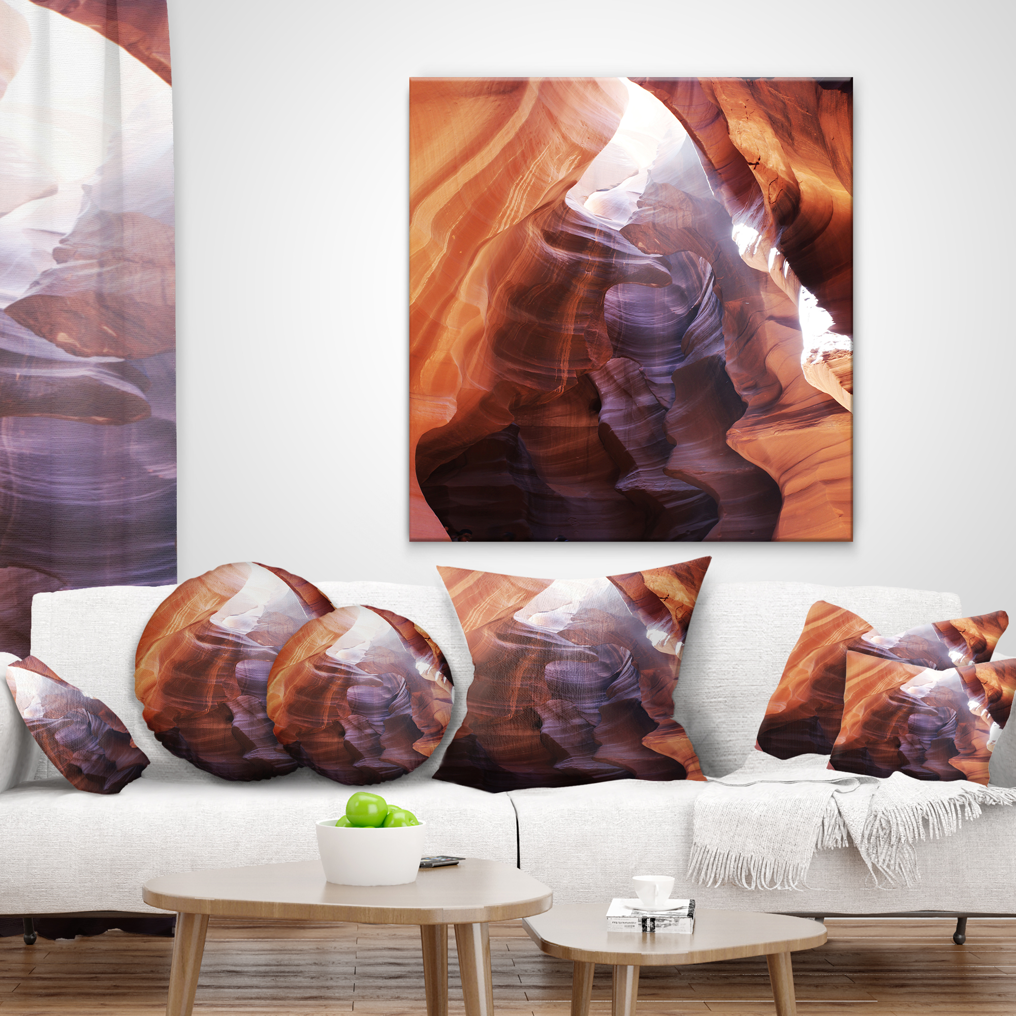 Designart Canyon Antelope with Purple Sunlight - Modern Landscape Printed Throw Pillow - 12x20