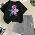 thumbnail image 3 of Conjunto de 2 camisetas y pantalones cortos de Disney Stitch para niños de 2 a 12 años, ropa informal de verano de manga corta con estampado de anime para niños, 3 of 5