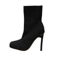 thumbnail image 3 of Ankle Sock Boots High Heel Solid Color Square Toe Elastic Casual Winter Footwear for Women, 3 of 7