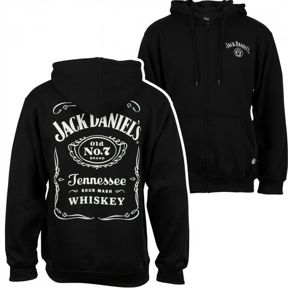 Jack Daniel's Label Front and Back Print Zip-Up Hoodie-Large