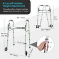 thumbnail image 2 of Folding Walker with 5" Wheels, Lightweight Aluminum Walker with 8 Height Adjustable, 300lbs Load, 2 of 9