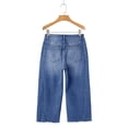 thumbnail image 5 of Jean Capris for Women Stretchy Raw Hem Straight Leg Cropped Jeans Baggy High Waisted Denim Capri Pants Royal Blue M, 5 of 7