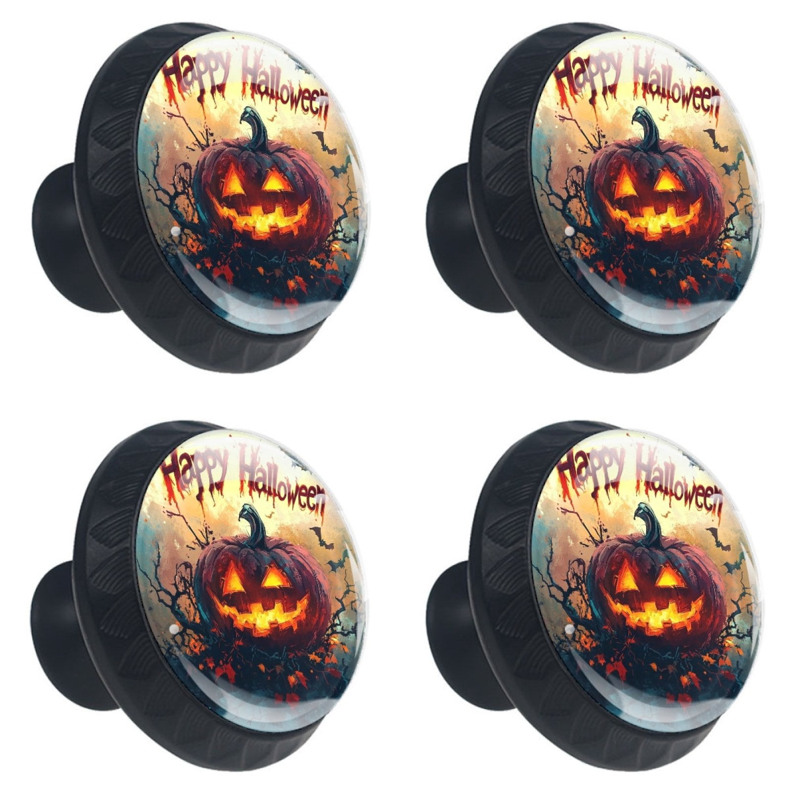 4 Pcs Happy Halloween Knobs for Kitchen Cabinet Cupboard Dresser Bookcase Drawer Pulls Handles Round Home Decor