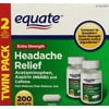 Equate Extra Strength Headache Relief Acetaminophen Tablets, 100 Count, 2 Pack