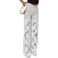 thumbnail image 3 of Women Baggy Lace Patchwork Hollow Out Denim Pants High Rise Wide Leg Floral Cutout Floor Length Jeans White XXL, 3 of 8