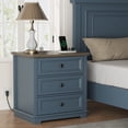 thumbnail image 5 of PLAMLE End Table for Living Room with 3 Drawers Storage Retro End Table Table with Charging Station Wooden Nightstand side End Table for Bedroom, 5 of 7