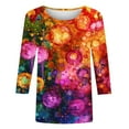 thumbnail image 4 of Womens Blouses Long Sleeve Women's Fashion Printed T-Shirt 3/4 Sleeves Blouse Round Neck Casual Tops, 4 of 5