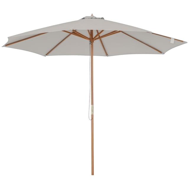 Outsunny 10' x 8' Round Wooden Patio Umbrella with Bamboo Rib for Outdoor
