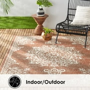 Nicole Miller New York Patio Country Azalea Transitional Medallion Indoor/Outdoor Area Rug, Terracotta/Ivory , 6'6x9'2