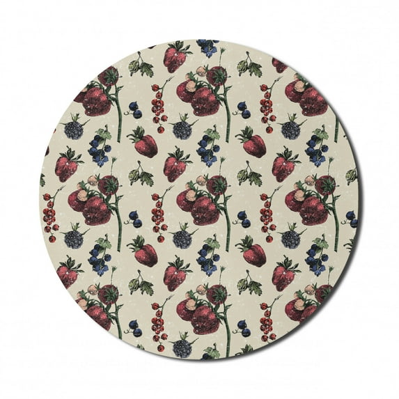 Vintage Mouse Pad for Computers, Drawing of Berry Fruits Tasty Vegetarian Food Organic Eating Garden Theme, Round Non-Slip Thick Rubber Modern Gaming Mousepad, 8" Round, Multicolor, by Ambesonne