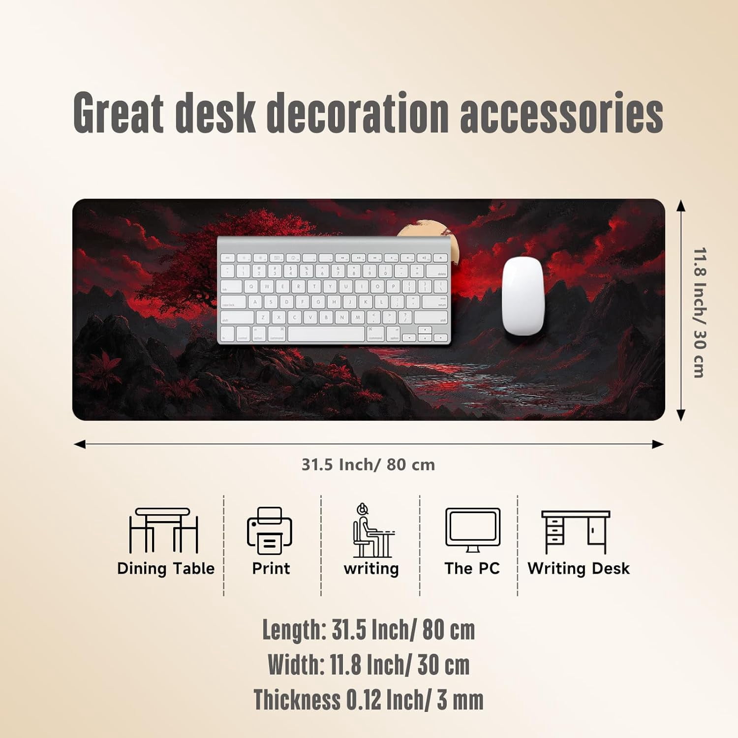Extended Gaming Mouse Pad, Large Mouse Mat 3 mm Nature Rubber Base Mousepad with Stitched Edges, Non-Slip Desk Mat for Office Home Great Gift 31.5x11.8 Inch (Dark Canyon 1)