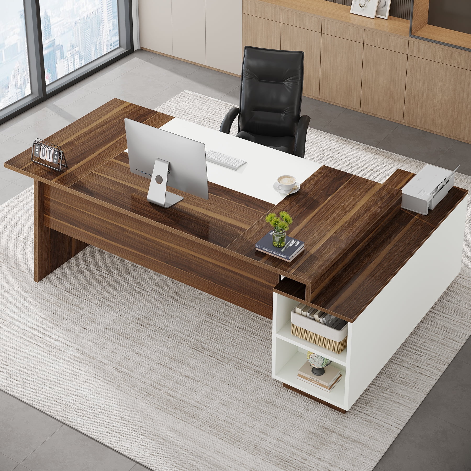 Tribesigns 78-Inch Executive Office Desk: Modern L-Shaped Desk with File Cabinet and Storage Shelves, Large Wood Computer Desk for Home Office