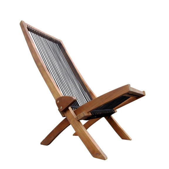 Folding Rope Wood Frame Lounge Chair, No Assembly Required Portable Indoor Outdoor Relaxing Chair for Patio Backyard Balcony Home Use