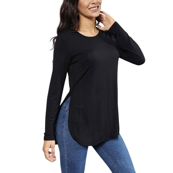 BUENOS NINOS Women's Long Sleeve Tops Tunic Casual Fall Shirts T Shirt Loose Blouse with Side Split