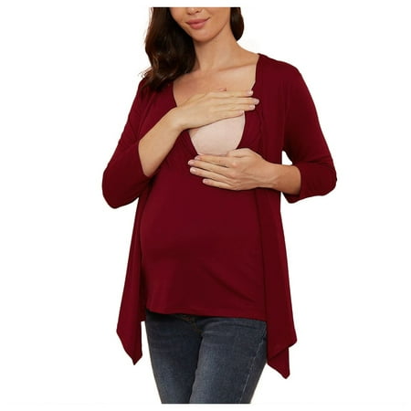 

Pregnancy Women Spring and Autumn Long Sleeve Breastfeeding Clothes Fashionable Versatile Solid V-neck T-shirt Casual Loose Nursing Top for Maternity Women