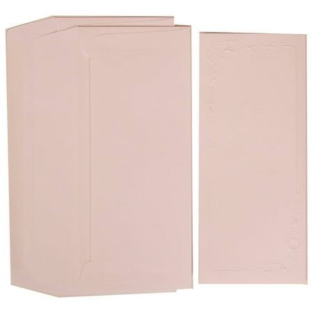 JAM Paper Wedding Program Set, 3 3/4 x 8 1/2, White Program with Embossed Lilies & White Envelope, 50/pack