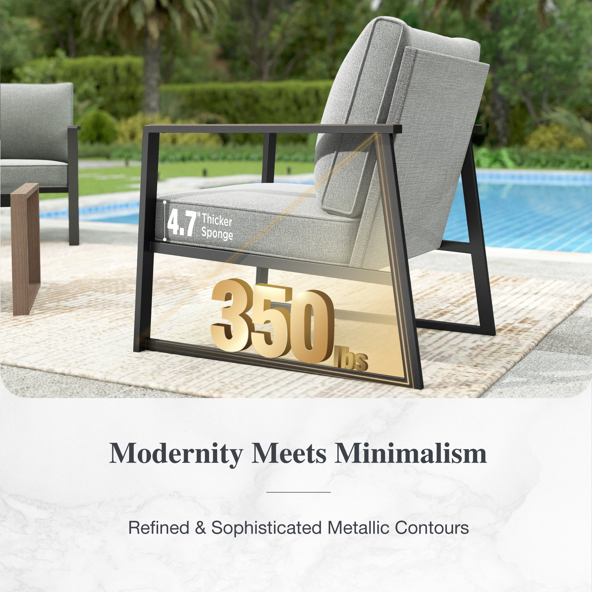 Sophia&William 5 Seat Patio Conversation Set Modern Metal Outdoor Cushioned Furniture Set with Wider Chairs & Color-blocking Coffee Table, Gray