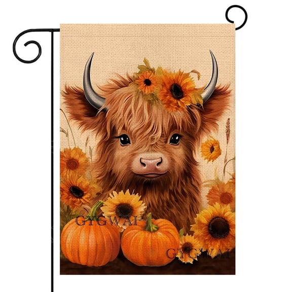 Small Burlap Welcome Summer Yard Banner 12x18 Double Sided Highland Cow Sunflower Bee Outdoor Decor ONLY FLAG