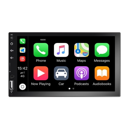 Roinvou 7'' HD Double Din Car Stereo with Apple carplay, Radio Video Player, Phone Mirror Link, Bluetooth FM TF USB, Phone fast charge, Rear view