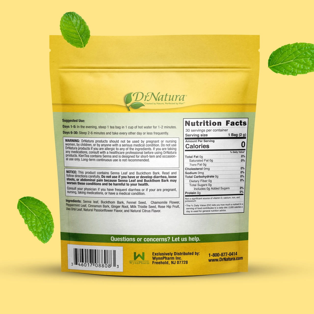 DrNatura KleriTea Herbal Tea Caffeine Free All Natural Vegetarian Tea Bags 30 Count 2.12 oz