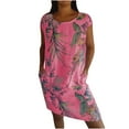 thumbnail image 2 of ITSAME Women's Plus Size Dress, Loose Comfy Floral Prints Short Sleeve Summer Casual Midi Dresses Hot Pink S, 2 of 6