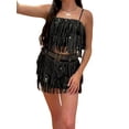 thumbnail image 4 of Women Sexy Sparkly 2 Piece Outfits Sets Sleeveless Fringe Crop Top Sequin Tassels Mini Skirt Outfits Y2K Clubwear, 4 of 6