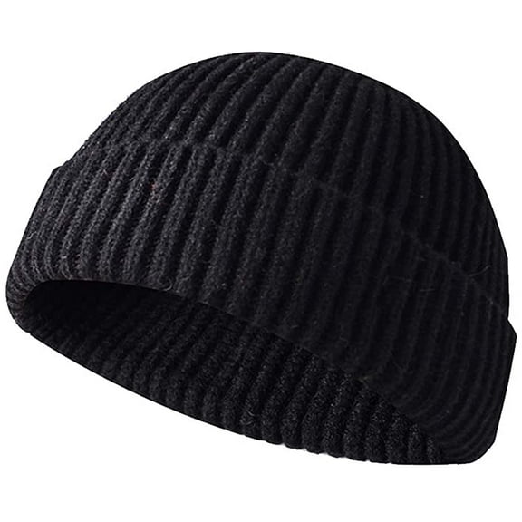 Babibeauty Winter Knit Cuff Beanie Cap Trawler Beanie Hat Short Fisherman Skull Cap Wool Beanie for Men Women.(Black)