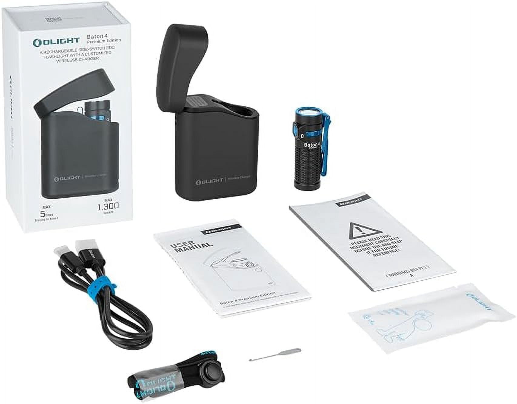 OLIGHT Baton 4 Premium Edition EDC Flashlights 1300 Lumens with Type-C Charging Box, Powered by Rechargeable Battery, Small Bright Light IPX8 Waterproof for Emergencies, Outdoors (Black)