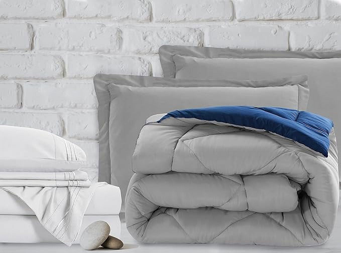 Elegant Comfort 7-Piece Bed-in-a-Bag Comforter & Sheet Set- Luxury 1500 Thread Count 7-Piece Full Size Bed-in-a-Bag, Super Cozy Bed Sheets and Comforter Set, Wrinkle and Stain Resistant, Silver/Navy