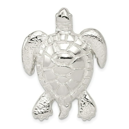 Silver Turtle Slide Pendant - Sterling Silver Polished & Textured 3-D Turtle Chain Slide Pendant