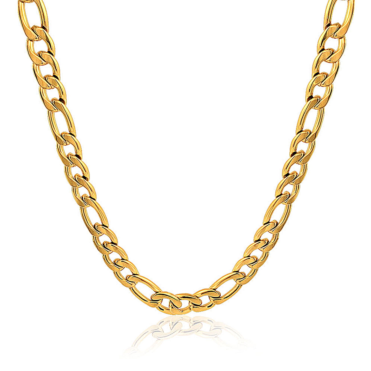Mens Heavy Solid 11MM Gold Tone Stainless Steel Figaro Chain Necklace
