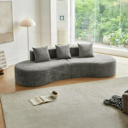 Spacious 5-Seater Curved Sofa in Velvet for Living Room and Apartment