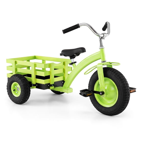 Costway Kids Tricycle with Storage Basket 15” Inflatable Rubber Tires Adjustable Handlebar Green