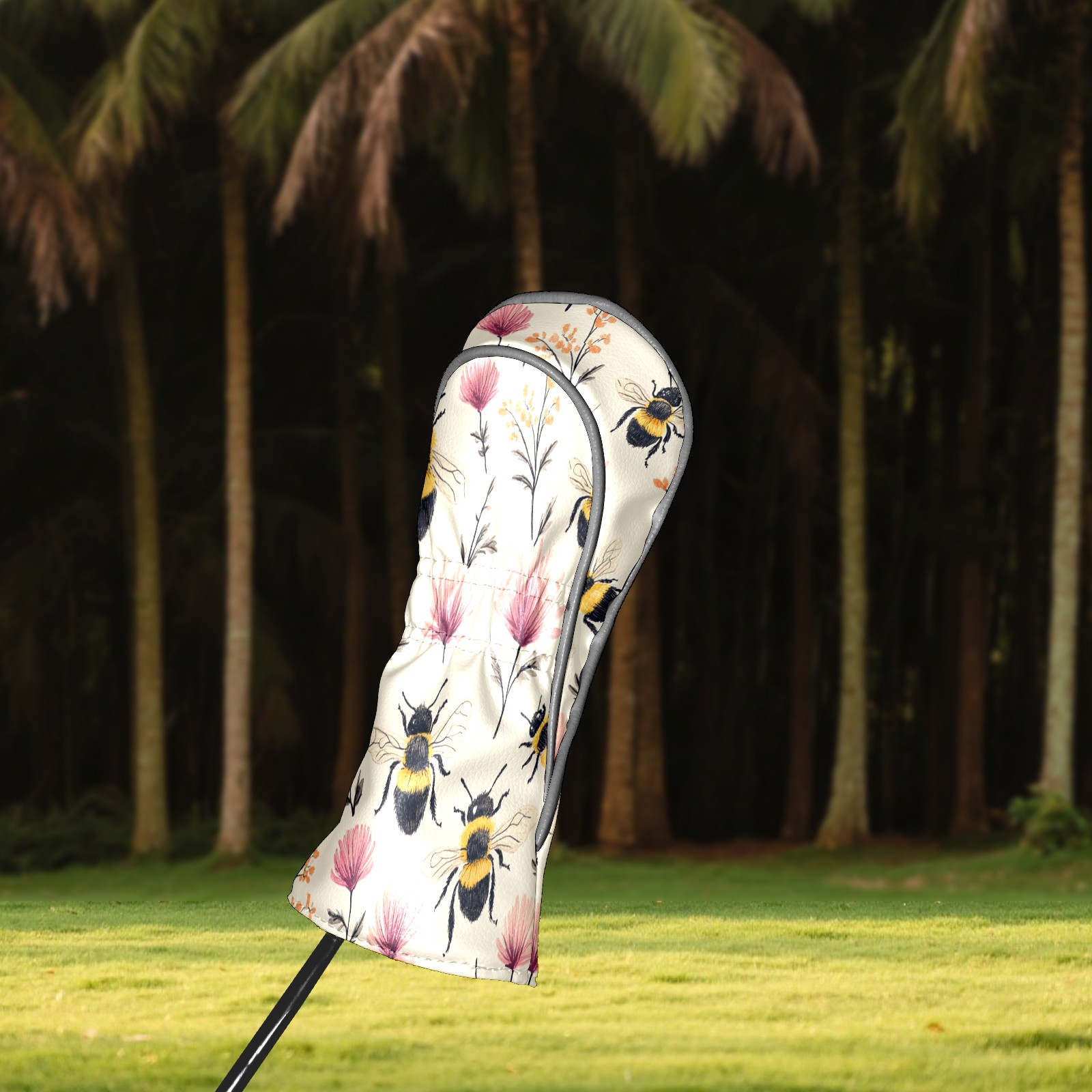 Golf Club Covers PU Leather Waterproof Head Covers for Fairway Woods Hybrids Bee Pattern Unisex Fits Most Brands