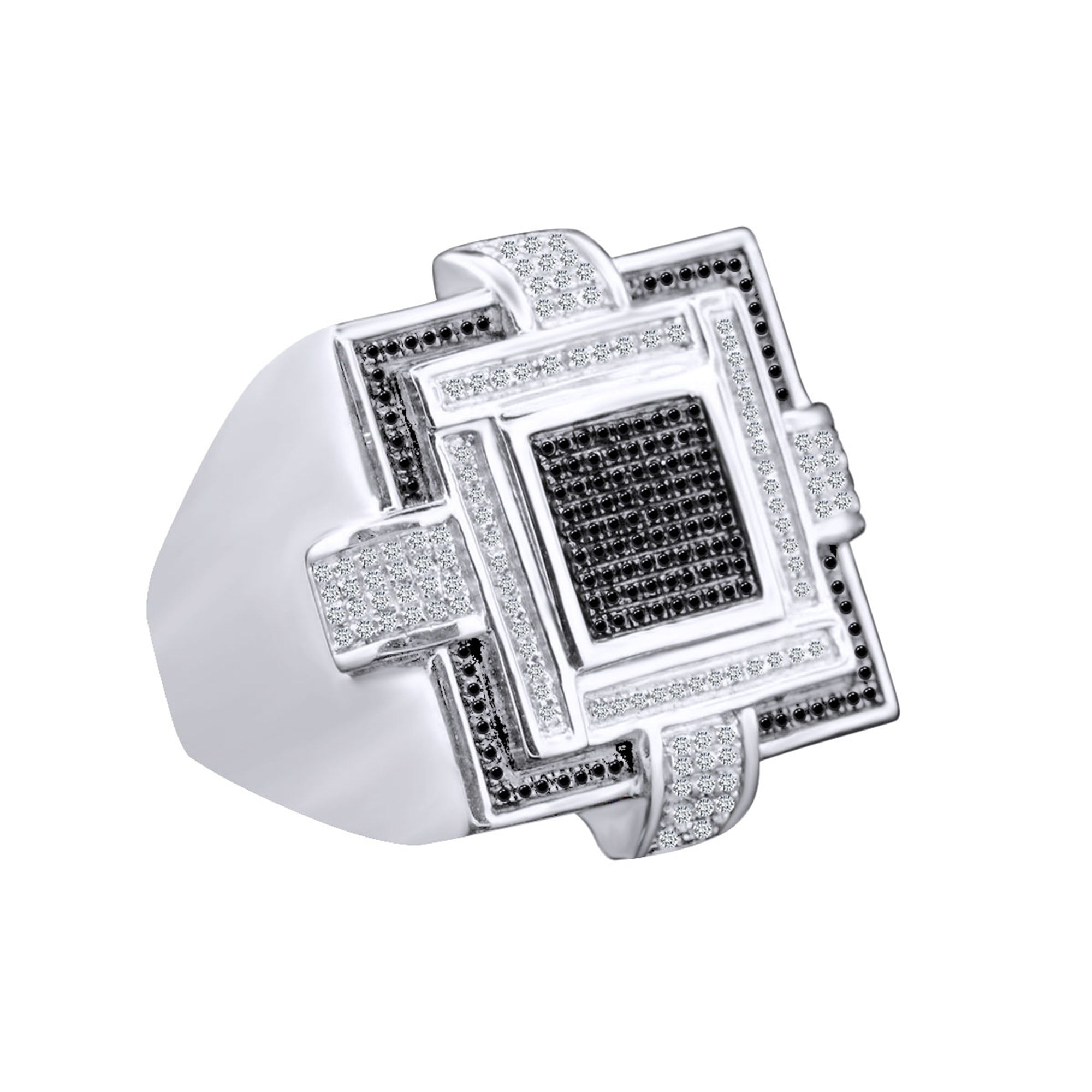 FB Jewels Solid Sterling Silver Stackable Expressions Black & White Diamond Ring