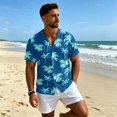 thumbnail image 5 of Uwinwear Men's Linen Cotton Short Sleeve Button Up V Neck Shirts Lightweight Tops Hawaiian Summer Beach Printed Casual Shirts Breathable Casual Wear,Royal Blue,XXL, 5 of 8