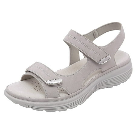 iOPQO Women s sandals Women Summer Wedges Non-slip Beach Open Toe Breathable Sandals Sport Style Shoes SIKETU spring and summer Grey 41
