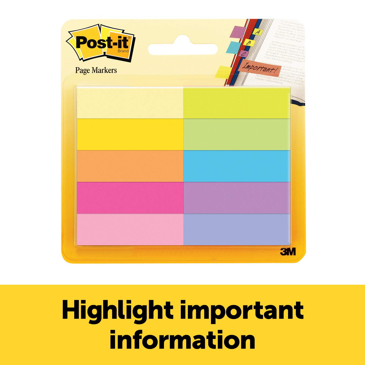 Postit Page Markers, 1/2 in x 1 3/4 in, Assorted Bright Colors, 50