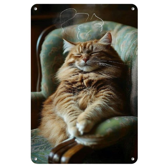 1pc Whimsy Wonders Vintage Smoking Cat Metal Tin Sign, Iron Wall Art Decor, Humorous Indoor/Outdoor Plaque, 8x12 Inch Retro Decoration