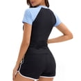 thumbnail image 7 of uvwlwu Women Half Zip Color Block Rash Guard Two Piece Swimsuit with Shorts,XL, 7 of 7
