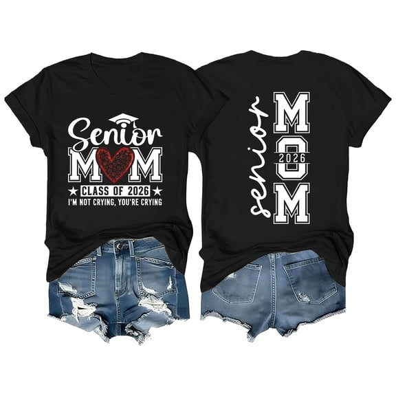 MEICHEN Graduation Gifts for Her: Senior Mom Short Sleeve Shirts Class Of 2026 Graduate Tshirt Funny Graphic Tees Tops Womens Spring Summer Tops