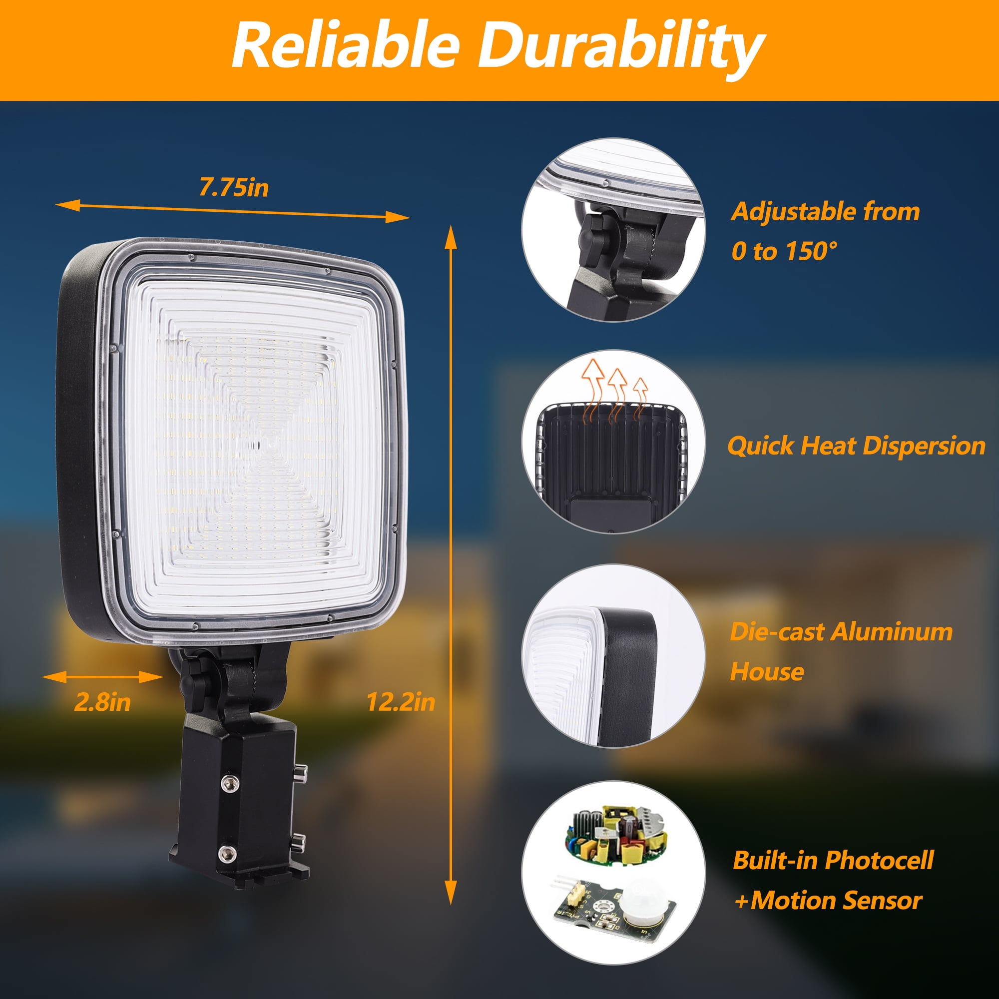 SUNBEAK Motion Sensor LED Barn Light,150W Dusk to Dawn Area Lights with Photocell,Adjustable Angle,6500K 20,000LM,IP66 Waterproof Outdoor Security Lighting for Street,Yard
