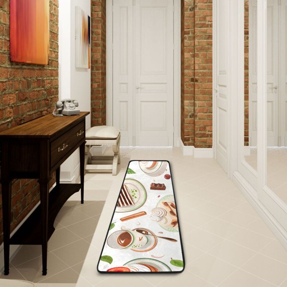 2' x 6' Modern Runner Rugs Hallway Floor Throw Carpet Coffee and Tea Pots Non Slip Entryway Mat Washable Bedroom Bathroom Kitchen