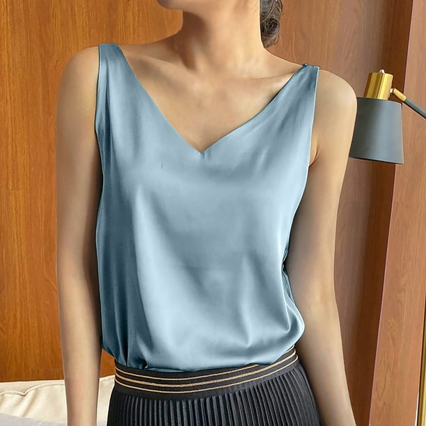 zanvin Womens Tops, Women'S Spring Summer Solid Color V-Neck Sleeveless  Casual Shirt Top, Light Blue, XXXL 