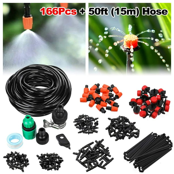 166 Pcs 50ft Patio Container Drip Irrigation Misting System Watering Kit Blank Distribution Tubing Sprinkler Self Plant Garden Hose Com Kit Self Plant Garden Hose Watering, Patio Drip Irrigation System