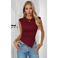 thumbnail image 7 of PRETTYGARDEN Going Out Tops for Women Trendy Cap Sleeve Crewneck Ruched Slim Fit Ribbed Knit Tanks Casual Fashion Asymmetrical Tee Shirts, 7 of 7