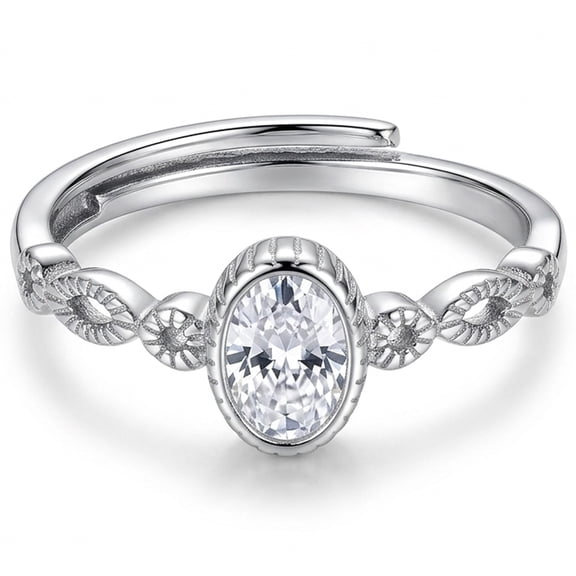 925SILLER Vintage Oval White Ring, 925 Sterling, Sterling Silver
