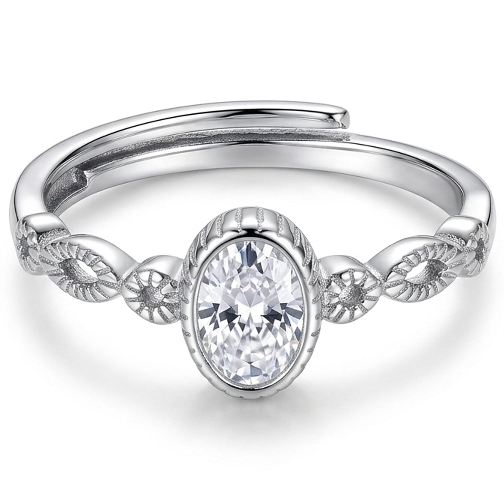 925SILLER Vintage Oval White Ring, 925 Sterling, Sterling Silver