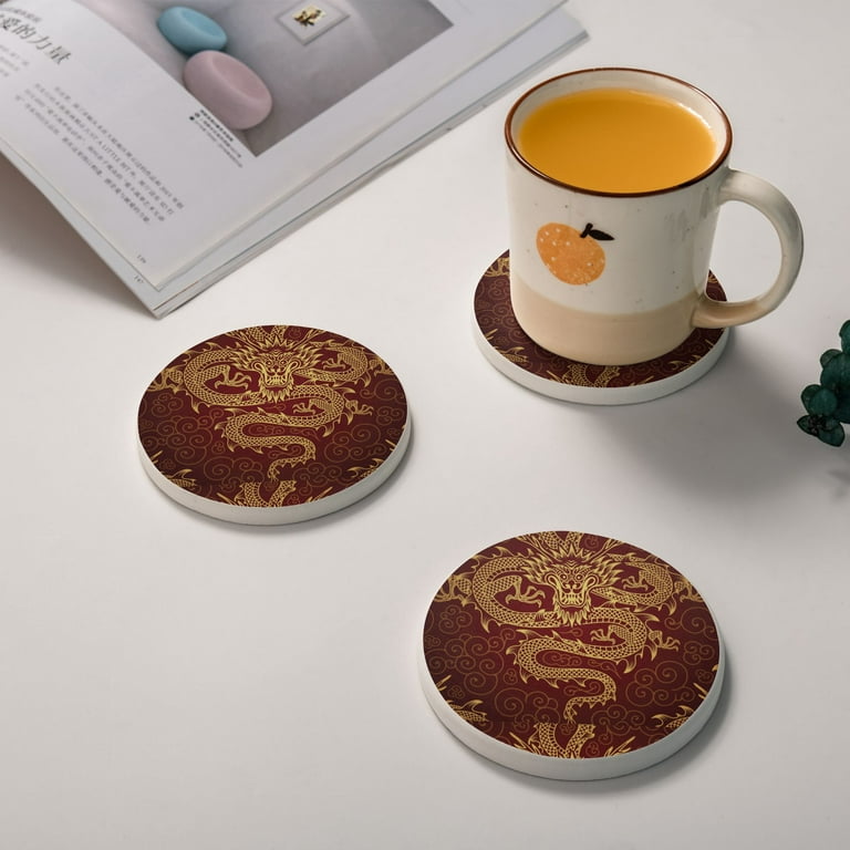 Circular Drink Coasters Set Chinese Dragon Beautiful Home Decor Diatomite  Heat-Resistant Diatomite Protect Table Countertop