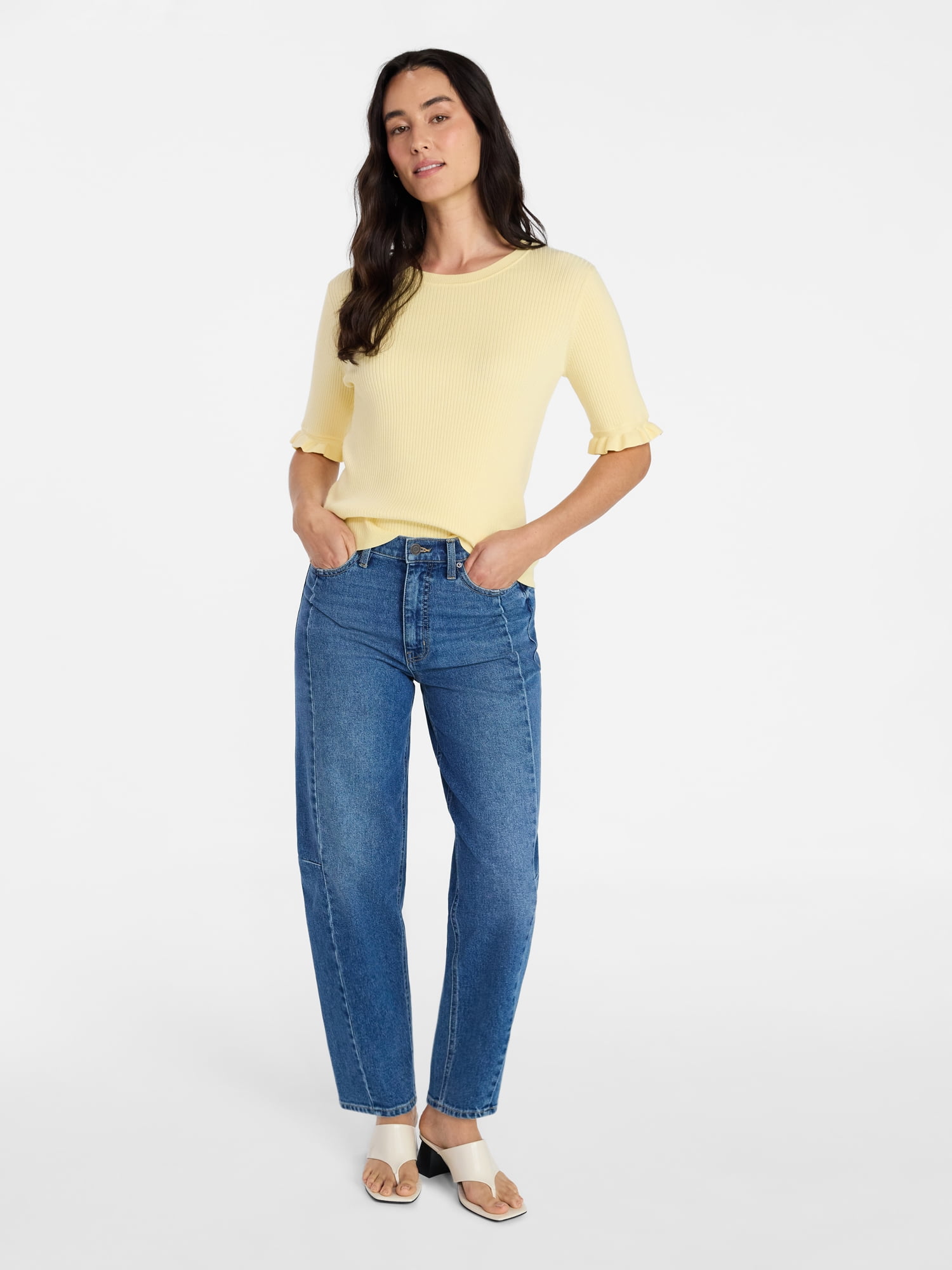 Time and Tru Women's High Rise Barrel Jeans, 28" Inseam, Sizes 0-20